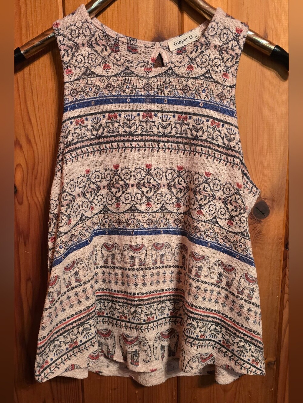 Ginger G Floral Lace Knit Top - Cream, Blue, Red